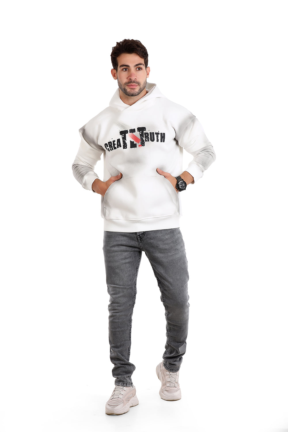 White With Touch Casual Hoodie