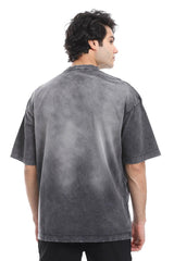 3D Pattern Stone Wash Slip On T-Shirt - Grey & Orange