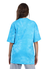 Full Patterned Oversized Cotton Tee - Sky Blue