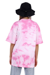 Slip On Oversized Cotton T-Shirt - Pink & White