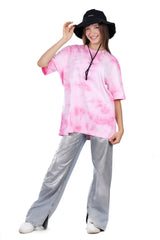 Slip On Oversized Cotton T-Shirt - Pink & White