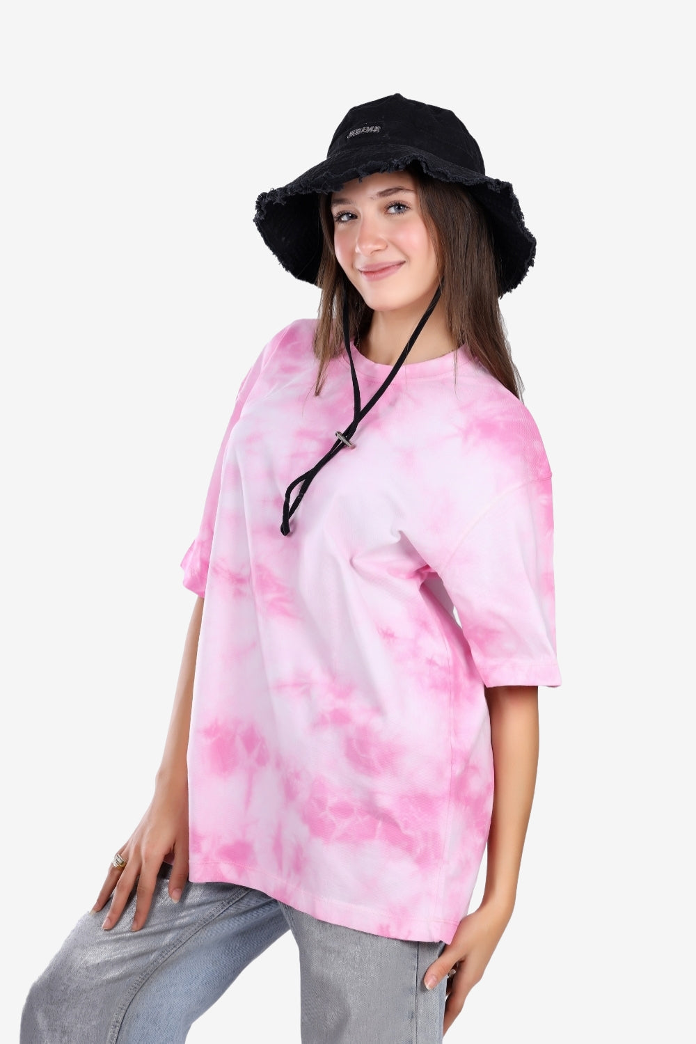 Slip On Oversized Cotton T-Shirt - Pink & White