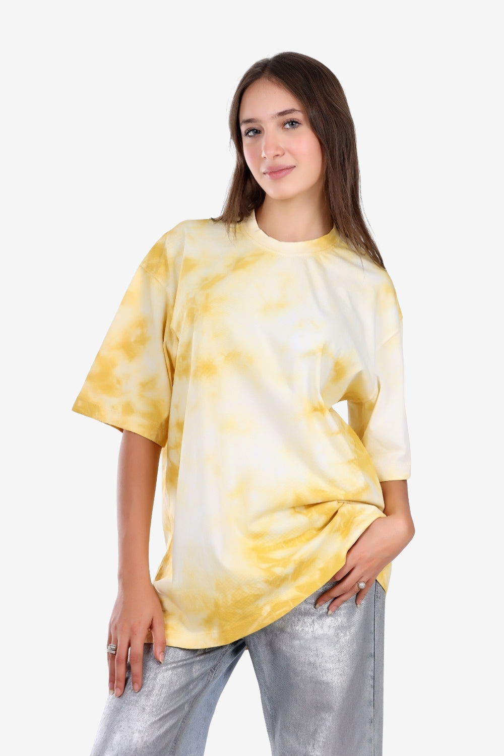 Slip On Oversized Cotton T-Shirt - Yellow & White