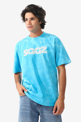 Full Patterned Oversized Cotton Tee - Sky Blue