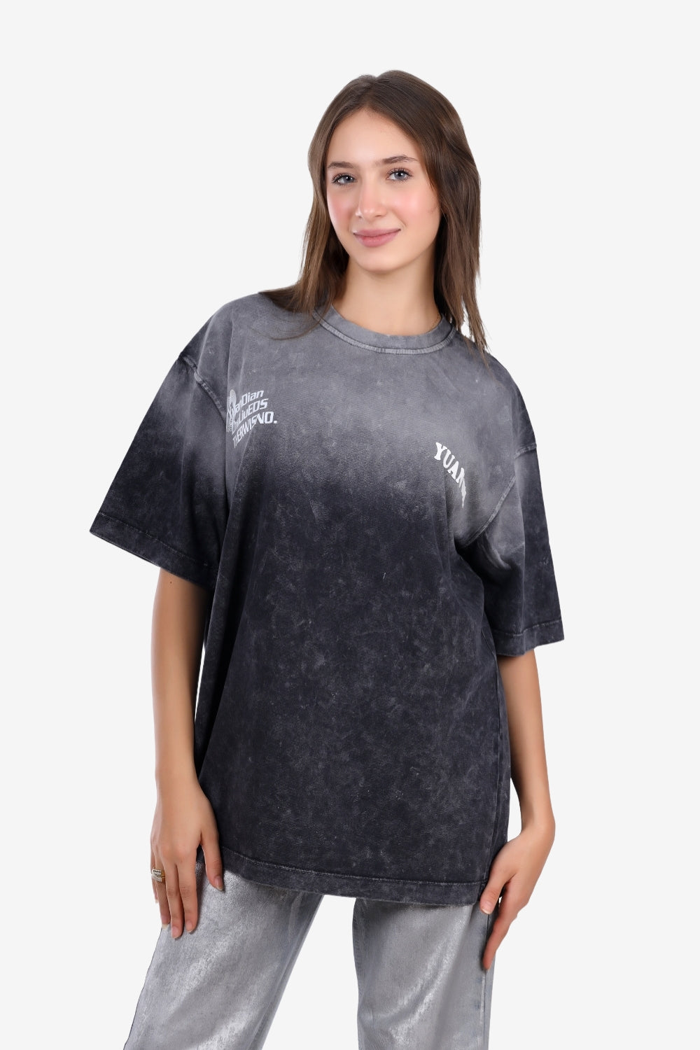 Tie Dye Comfy Round Neck Grey T-Shirt