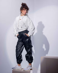 Cargo Pants Lined leather - BLACK