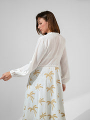 Embroidered linen sleeved kimono with belt