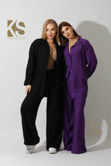 Long Shirt & Wide Leg Trousers Set