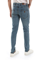 Slim Fit Solid Cottton Jeans - Greenish Blue