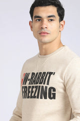 Printed "W-Rabbit Freezing" Inner Fleece Sweatshirt - Heather Beige