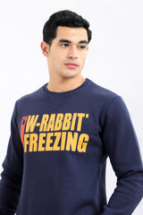 Printed "W-Rabbit Freezing" Inner Fleece Sweatshirt - Heather Beige