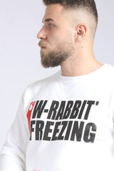 Printed "W-Rabbit Freezing" Inner Fleece Sweatshirt - Heather Beige