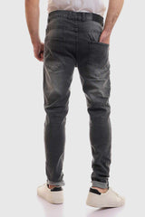 Slim Fit Cotton Jeans With Scratches - Wash Standard Black