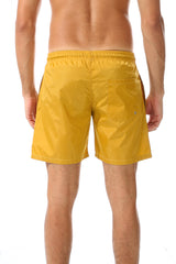 Side Pockets Plain Black Swim Shorts Mustard