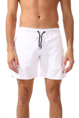 Side Pockets Plain Black Swim Shorts White