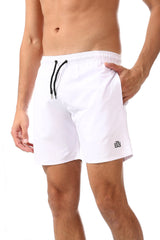 Side Pockets Plain Black Swim Shorts White