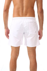 Side Pockets Plain Black Swim Shorts White