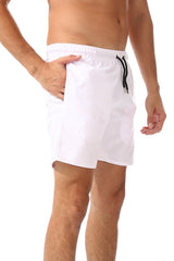 Side Pockets Plain Black Swim Shorts White