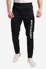 Thigh To Knee Printed Whte Rabbit Sweatpants – Black