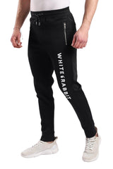 Thigh To Knee Printed Whte Rabbit Sweatpants – Black