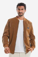 Textured Leather Zipper Closure Lightweight Jacket