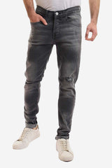 Slim Fit Cotton Jeans With Scratches - Wash Standard Black