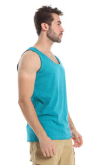 Plain Wide Round Neck Sleeveless T-shirt - Tiffany Blue