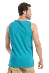 Plain Wide Round Neck Sleeveless T-shirt - Tiffany Blue