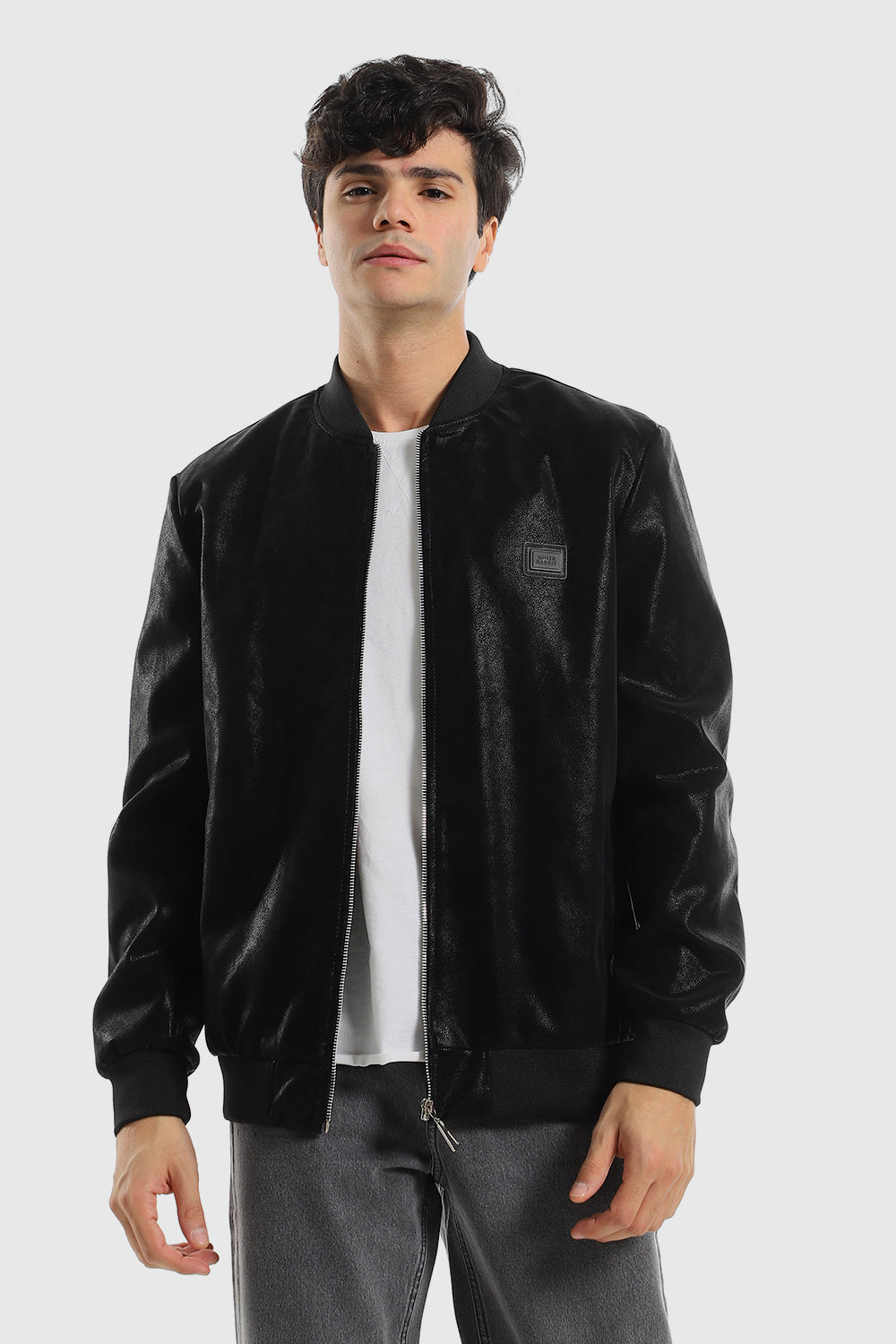 Textured Leather Zipper Closure Lightweight Jacket