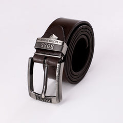 Metal Buckle Plain Leather Belt - Brown