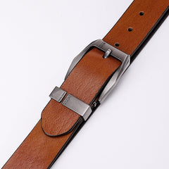 Metal Buckle Plain Leather Belt - Brown