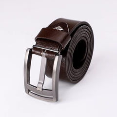 Simple Plain Buckled Leather Belt - Havana