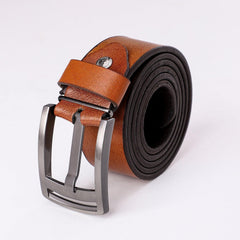 Simple Plain Buckled Leather Belt - Havana