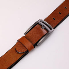 Simple Plain Buckled Leather Belt - Havana