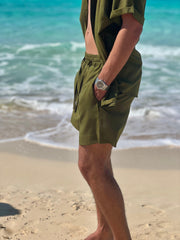 Olive Green Linen Shorts