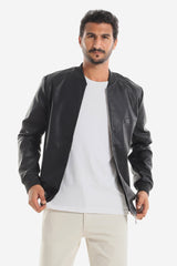 Quilted black leather jacket