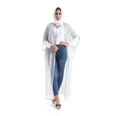 Stylish Embroidered Chiffon Abaya - Grey