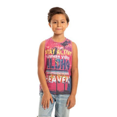 Kids California beach Printed Tank Top- Coral