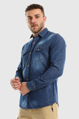 Long Sleeves Snap Buttons Denim Shirt