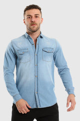 Long Sleeves Snap Buttons Denim Shirt