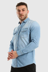 Long Sleeves Snap Buttons Denim Shirt