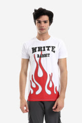 Fire Printed Pattern Short Sleeves T-Shirt - Black, White & Red