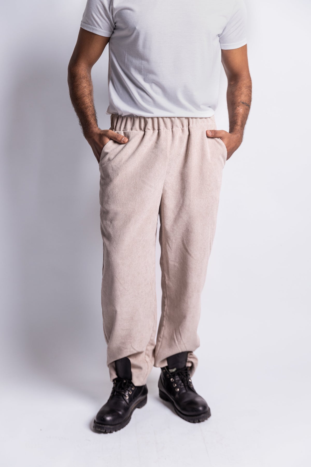 Wide Leg Corduroy Pants - Creme