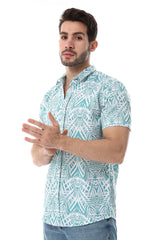 Palm Pattern Short Sleeves Shirt - Mint Green & White