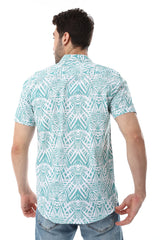 Palm Pattern Short Sleeves Shirt - Mint Green & White