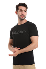 Short Sleeves Black Tee With "White Rabbit" Charcoal Print