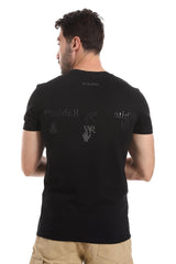 Short Sleeves Black Tee With "White Rabbit" Charcoal Print