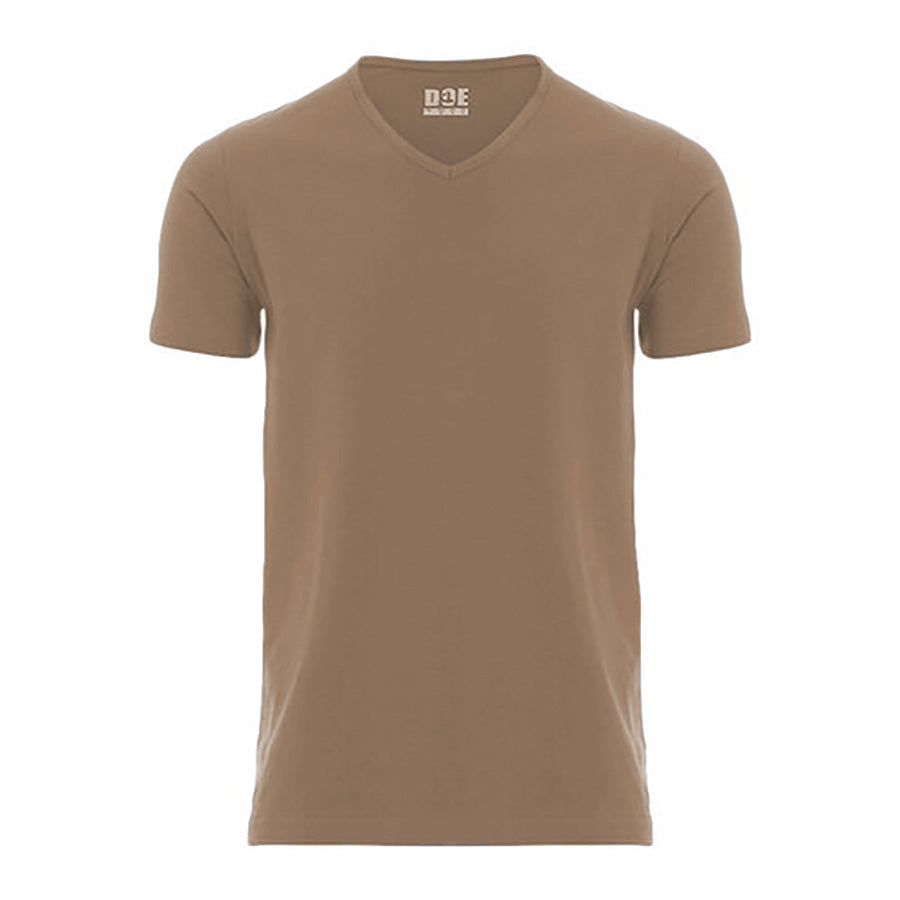 Cotton V-neck T-shirt- Brown