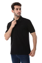 قميص بولو بياقة مقلوبة بنمط بيكيه - أسود
