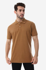 Pique Pattern Turn Down Collar Polo Shirt